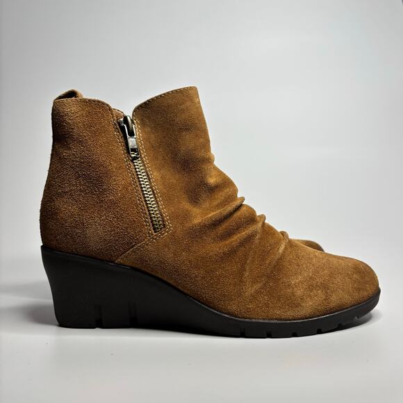Comfortiva Ana Weatherproof Wedge Heeled Boots in Brandy Suede (Wide) - Picture 1 of 8